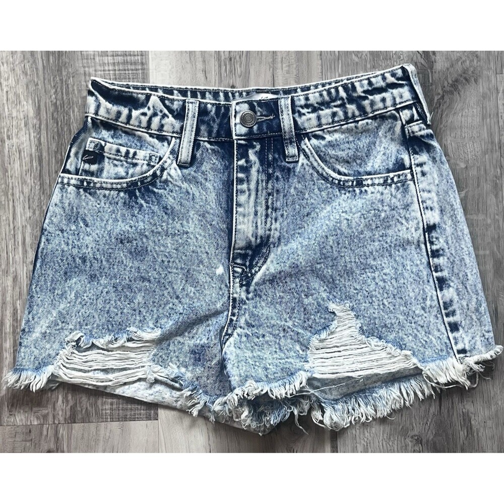 NWT KanCan Size 1 Ivanna High Rise Distressed Jean Shorts Acid Wash Cut Off
